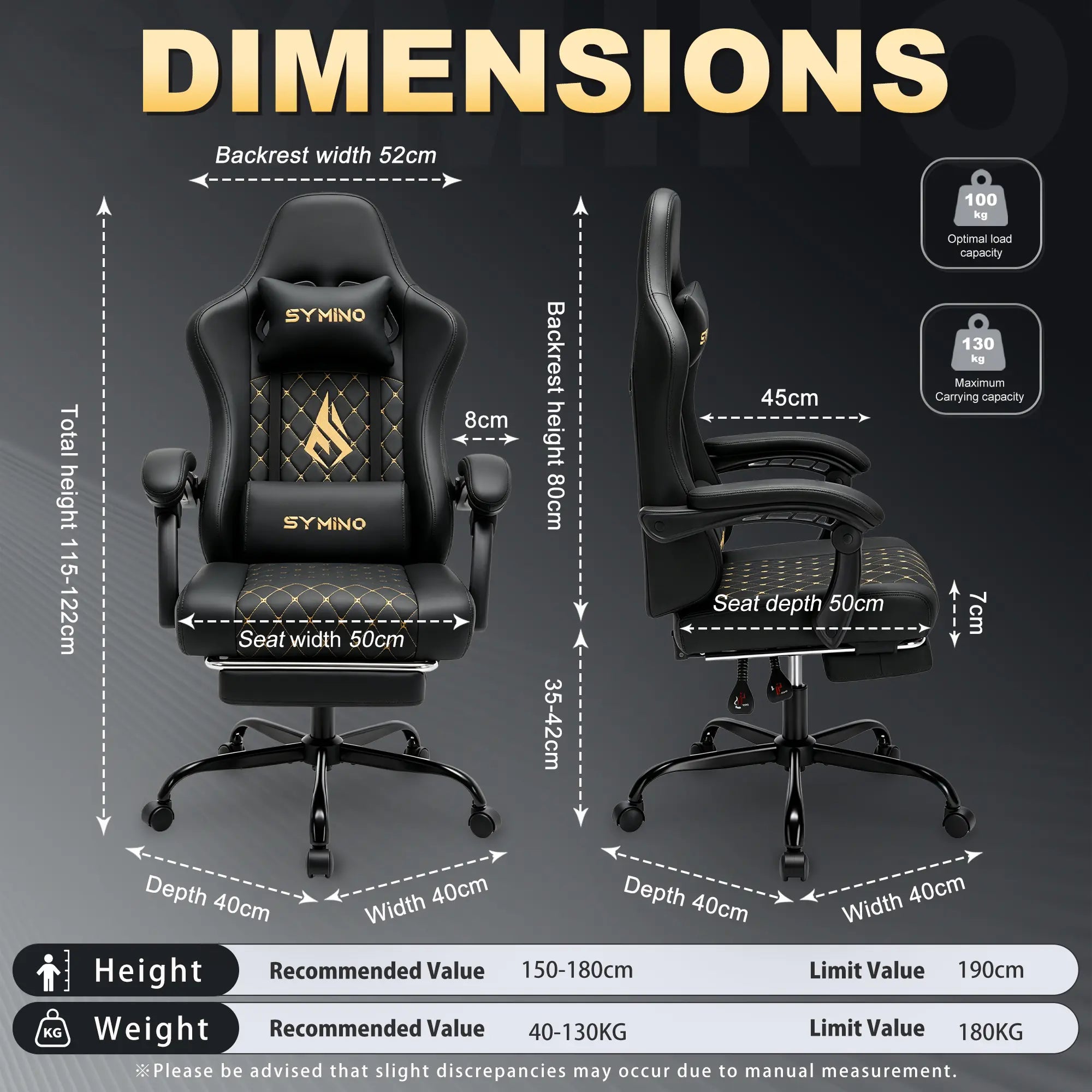 Symino Ergonomic Gamer Chair - PU Leather, Metal Frame, Rust-Resistant Build, Stable Metal Legs, Reclining Design, Adjustable Swivel Footrest, Rolling, Stress Relief & Relaxation for Gaming & Office Use, Gaming Chair, Swivel Base
