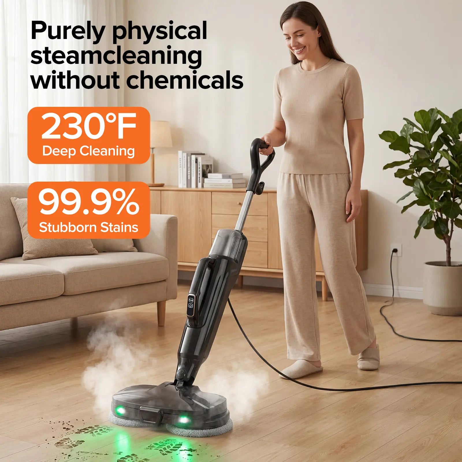 Steam Mop for Floors Steam & Scrub Electric Rotating Steam Mop Cleaner, Multi-Function Steam Cleaner for House, Detachable Handheld, 3 Modes, LED Light, 500Ml Tank,Dorm Essentials,Home Essentials