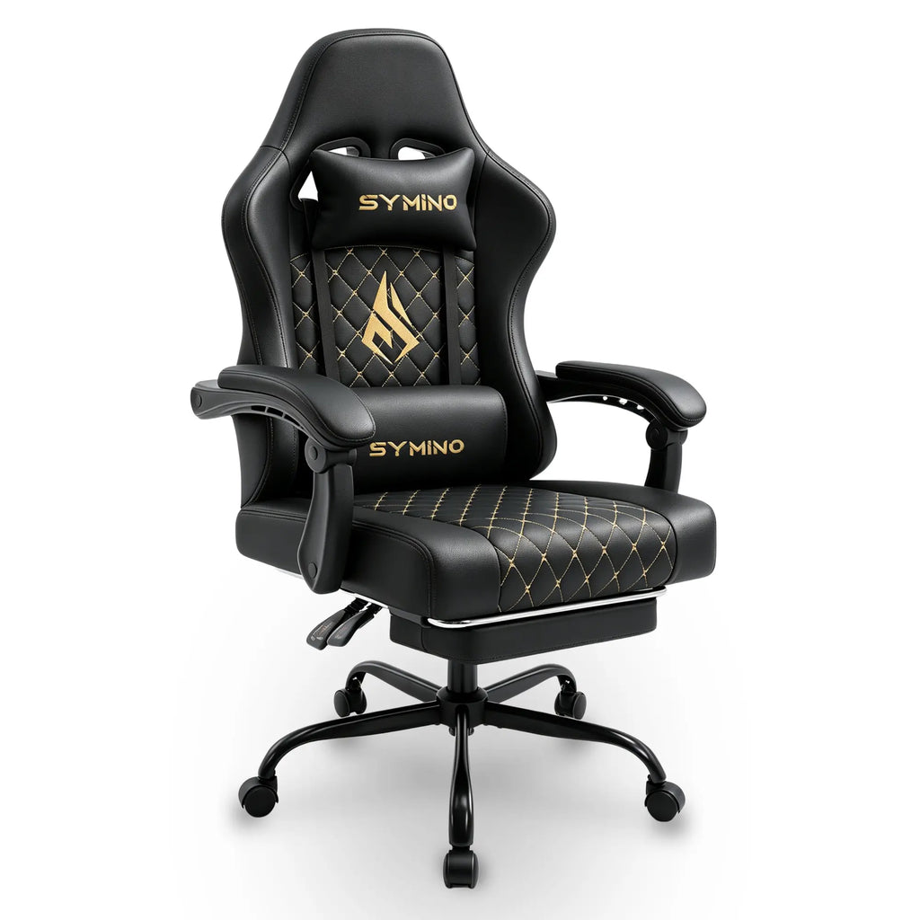Symino Ergonomic Gamer Chair - PU Leather, Metal Frame, Rust-Resistant Build, Stable Metal Legs, Reclining Design, Adjustable Swivel Footrest, Rolling, Stress Relief & Relaxation for Gaming & Office Use, Gaming Chair, Swivel Base