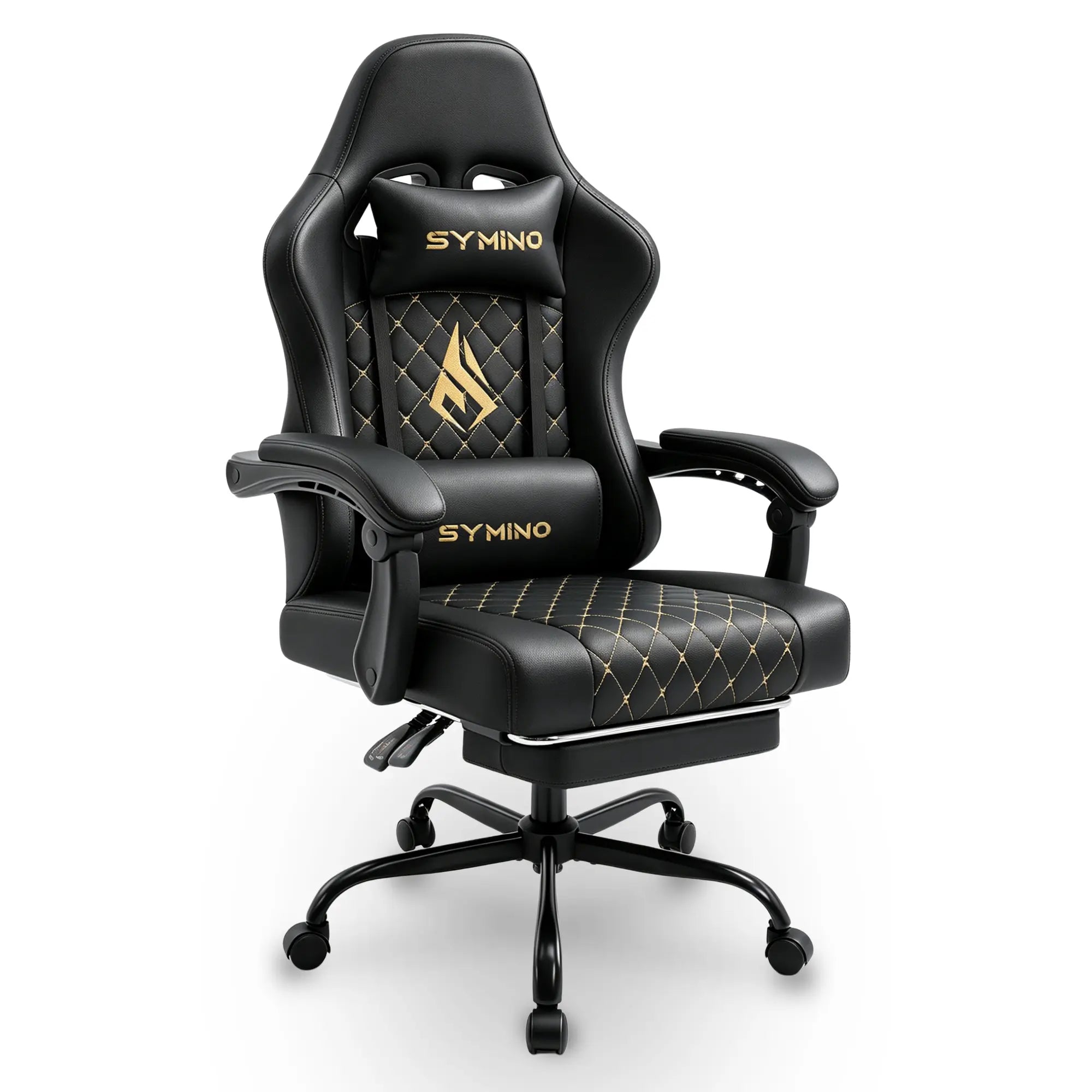 Symino Ergonomic Gamer Chair - PU Leather, Metal Frame, Rust-Resistant Build, Stable Metal Legs, Reclining Design, Adjustable Swivel Footrest, Rolling, Stress Relief & Relaxation for Gaming & Office Use, Gaming Chair, Swivel Base