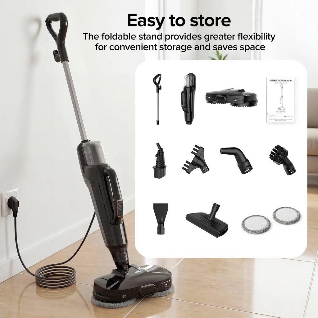 Steam Mop for Floors Steam & Scrub Electric Rotating Steam Mop Cleaner, Multi-Function Steam Cleaner for House, Detachable Handheld, 3 Modes, LED Light, 500Ml Tank,Dorm Essentials,Home Essentials