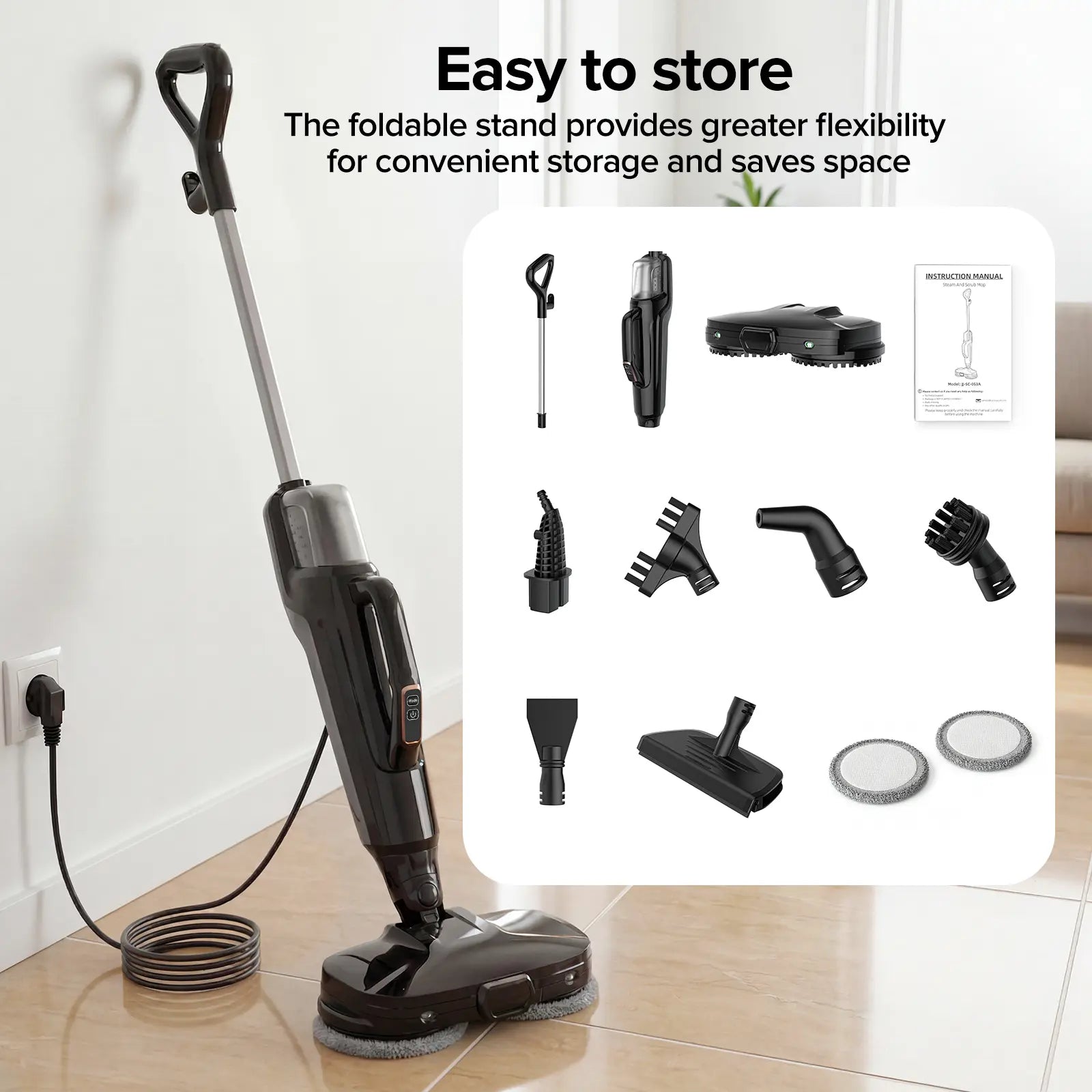 Steam Mop for Floors Steam & Scrub Electric Rotating Steam Mop Cleaner, Multi-Function Steam Cleaner for House, Detachable Handheld, 3 Modes, LED Light, 500Ml Tank,Dorm Essentials,Home Essentials
