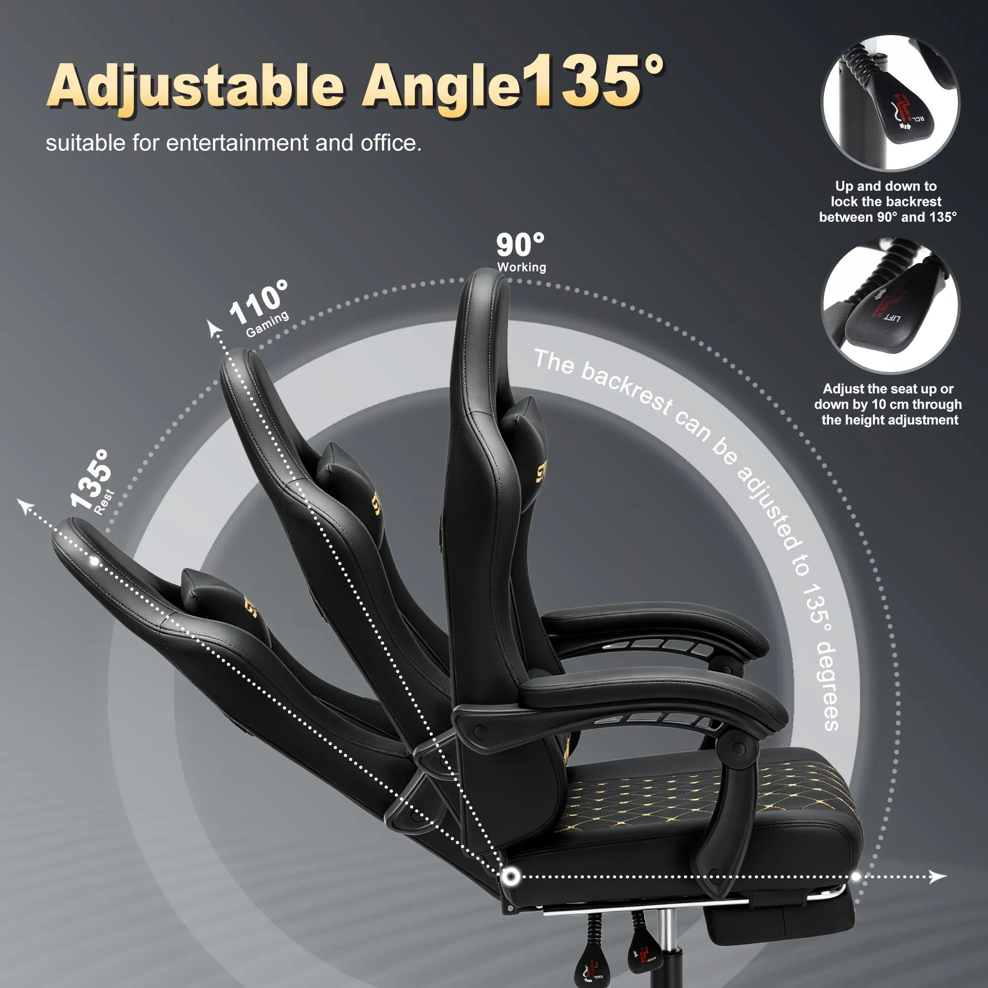 Symino Ergonomic Gamer Chair - PU Leather, Metal Frame, Rust-Resistant Build, Stable Metal Legs, Reclining Design, Adjustable Swivel Footrest, Rolling, Stress Relief & Relaxation for Gaming & Office Use, Gaming Chair, Swivel Base