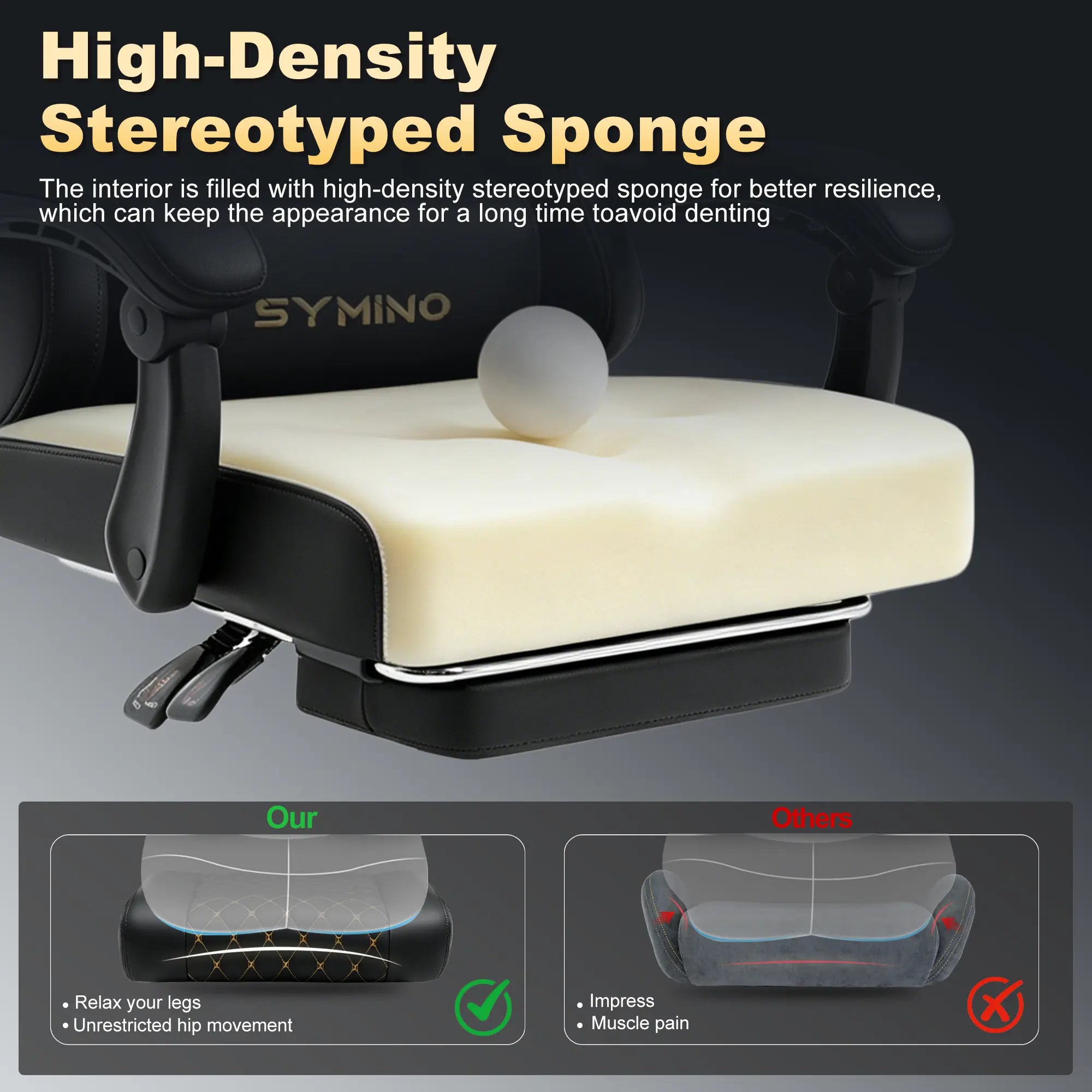 Symino Ergonomic Gamer Chair - PU Leather, Metal Frame, Rust-Resistant Build, Stable Metal Legs, Reclining Design, Adjustable Swivel Footrest, Rolling, Stress Relief & Relaxation for Gaming & Office Use, Gaming Chair, Swivel Base