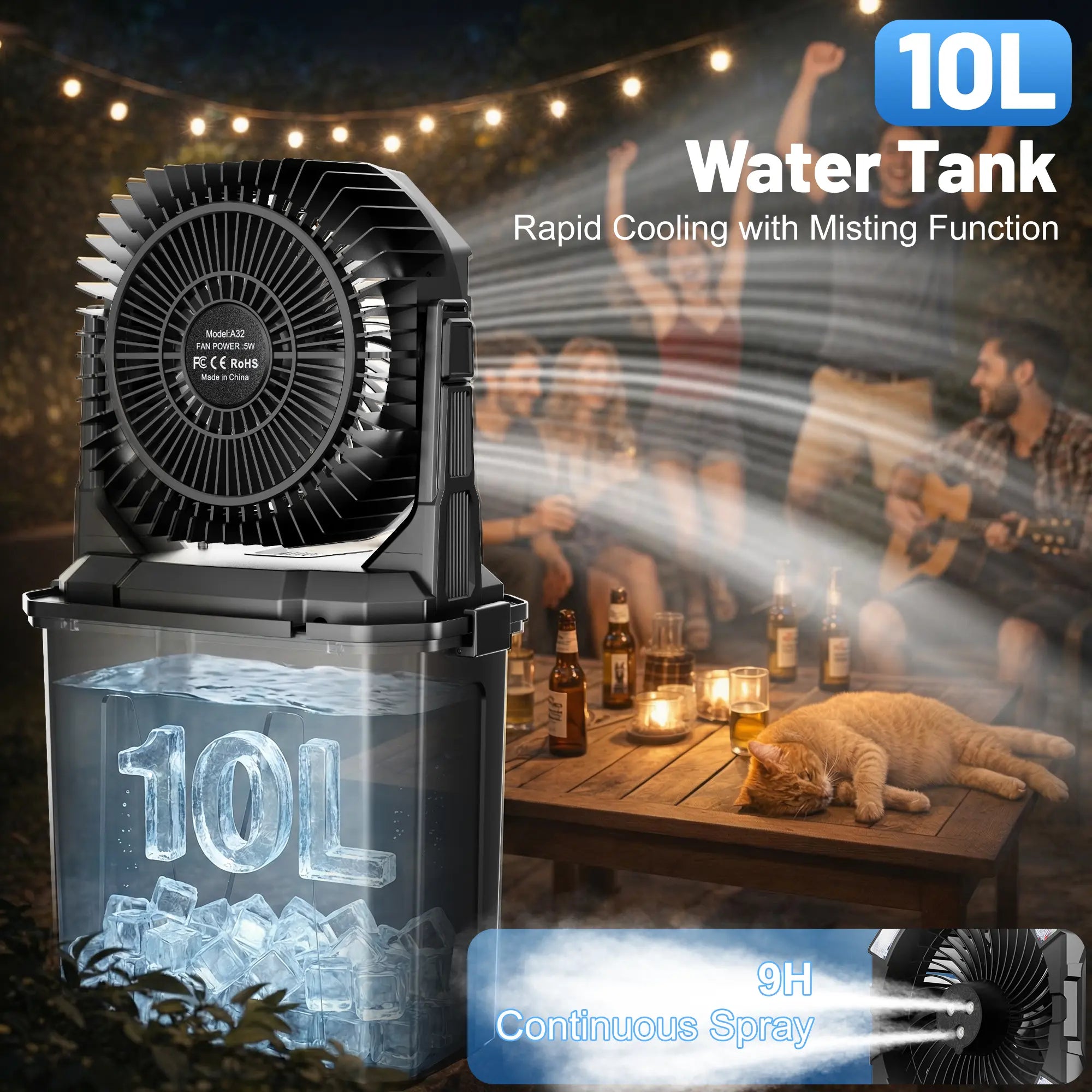 2026 New Portable Misting Fan, 20000Mah Rechargeable Cooling Fan with 10L Water Tank, 15-60H Runtime, 4.6M/S Strong Wind,4 Speeds & 4 Mist Levels, LED Light, Remote Control, Timer Function, Outdoor Fan for Camping, Beach, Patio