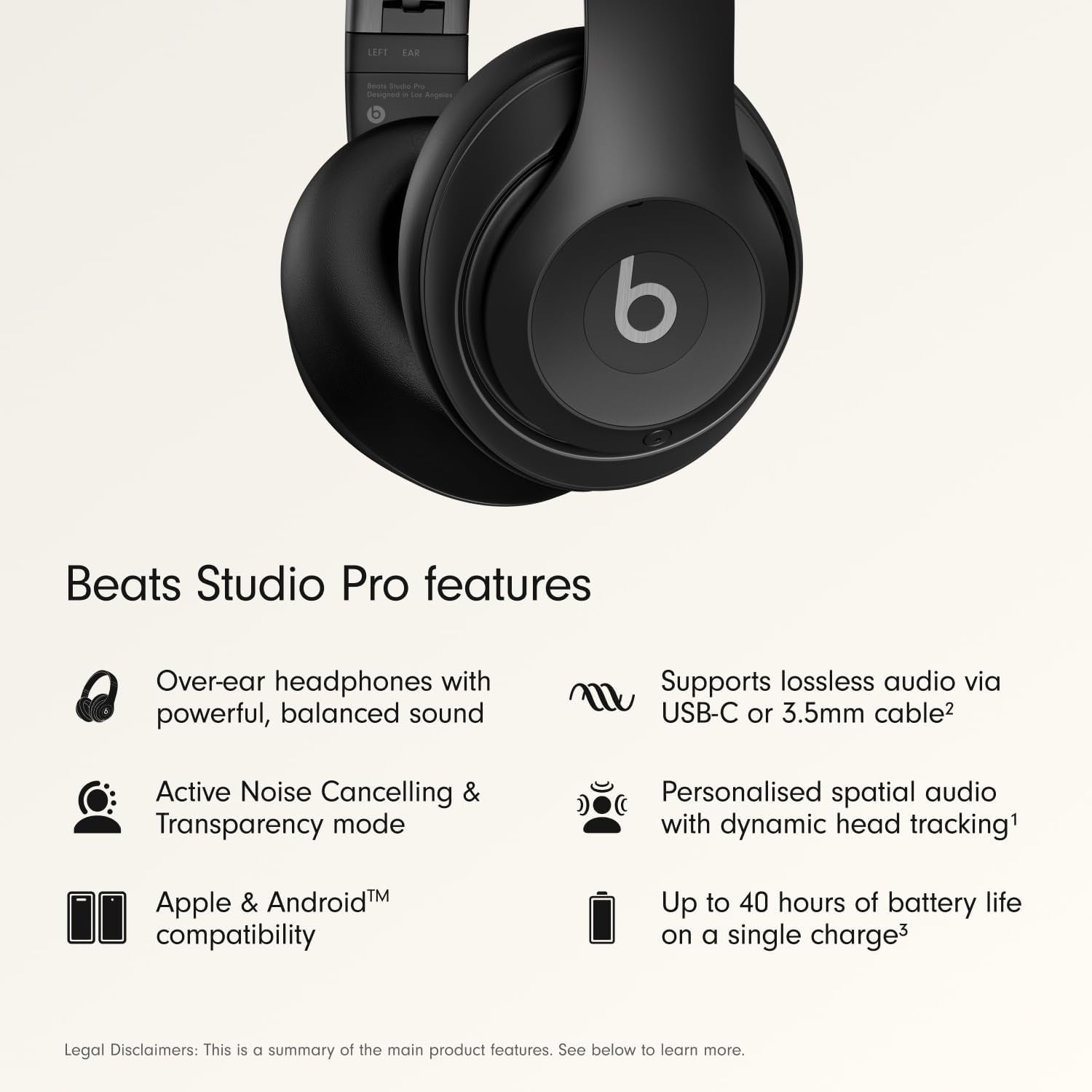 Studio Pro Premium Wireless Over-Ear Headphones- up to 40-Hour Battery Life, Active Noise Cancelling, Great for Travel & Commuting, USB-C Lossless Audio, Apple & Android Compatible -Black | Over-Ear Audio with Active Noise Canceling, 40-Hour Battery Life and Bluetooth Connectivity