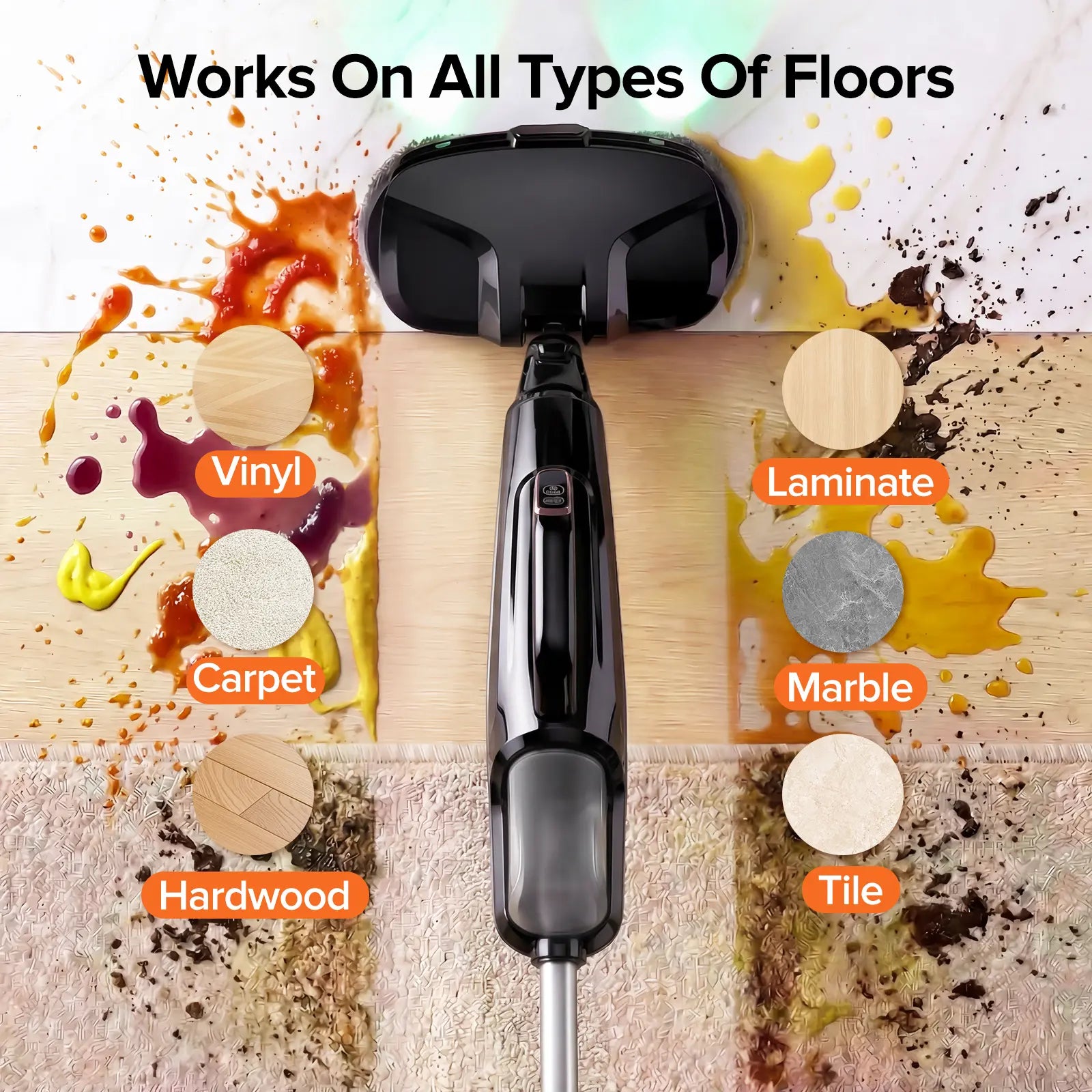 Steam Mop for Floors Steam & Scrub Electric Rotating Steam Mop Cleaner, Multi-Function Steam Cleaner for House, Detachable Handheld, 3 Modes, LED Light, 500Ml Tank,Dorm Essentials,Home Essentials
