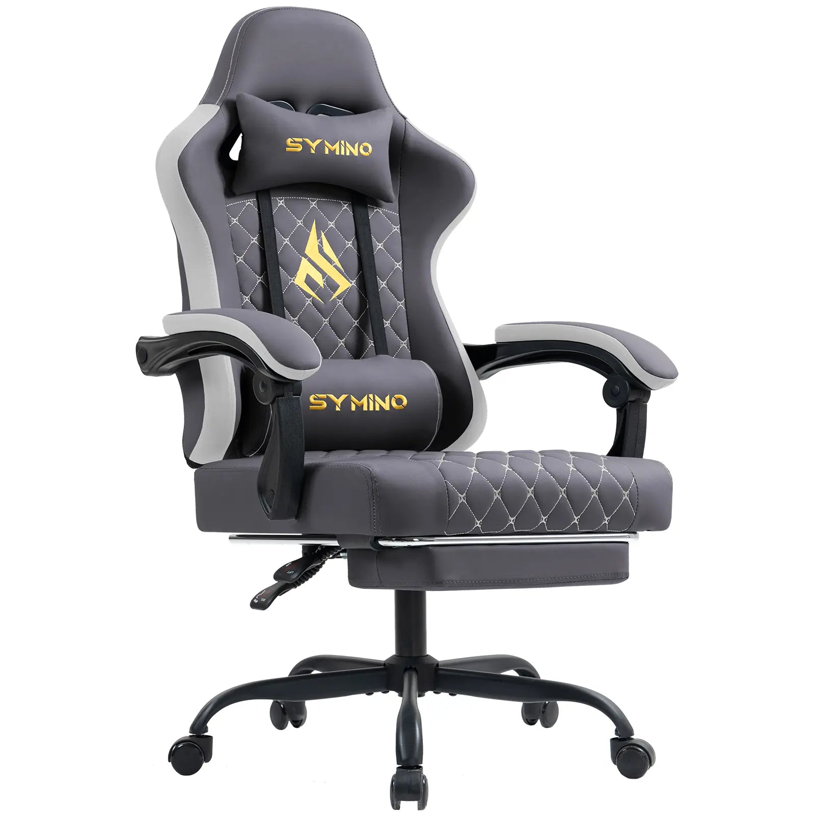 Symino Ergonomic Gamer Chair - PU Leather, Metal Frame, Rust-Resistant Build, Stable Metal Legs, Reclining Design, Adjustable Swivel Footrest, Rolling, Stress Relief & Relaxation for Gaming & Office Use, Gaming Chair, Swivel Base