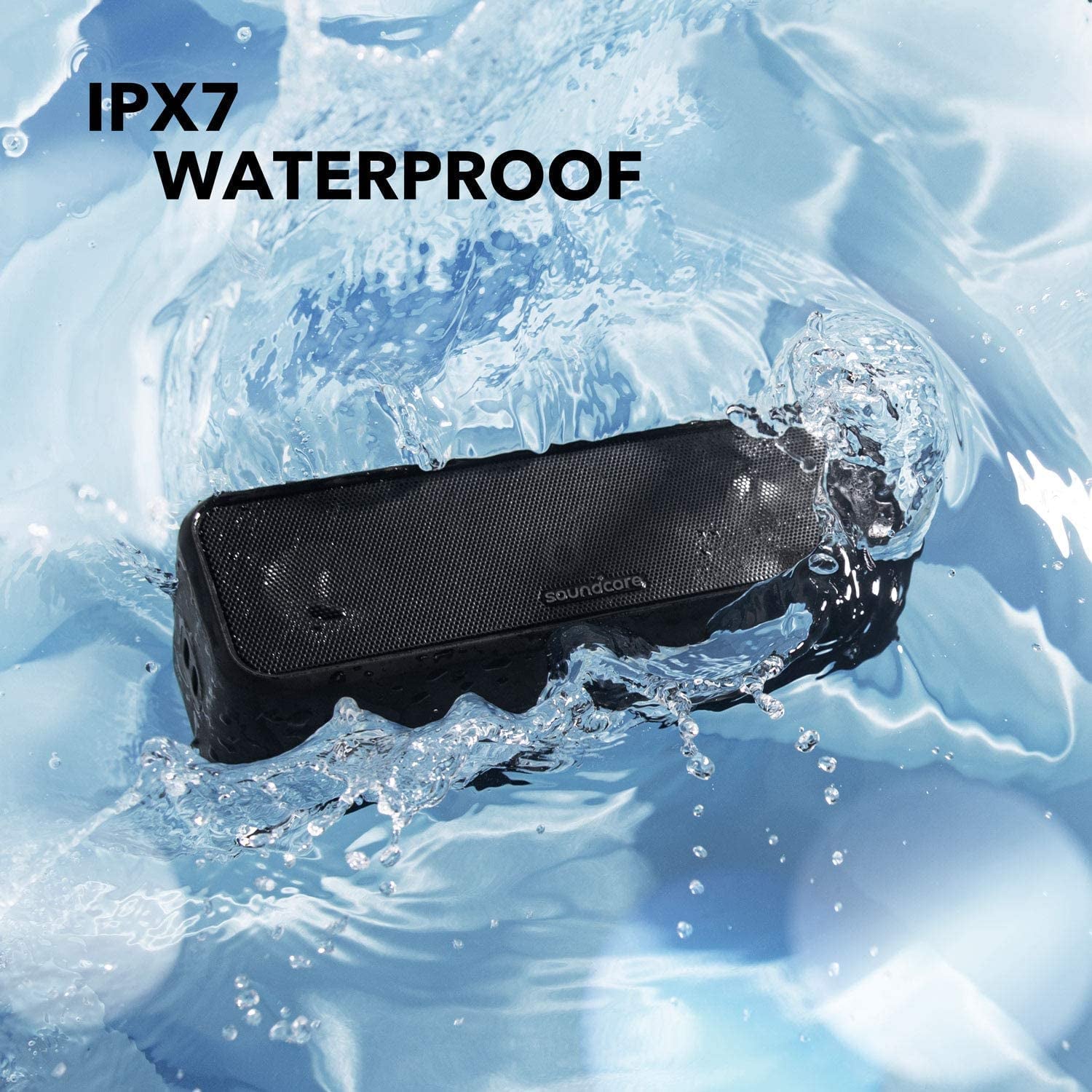 Soundcore Anker 3 Portable Bluetooth Speaker, IPX7 Waterproof, 24H Playtime | Partycast, Bassup, Custom EQ App, Pure Titanium Diaphragm Drivers- for Home, Shower, Outdoor, and Beach