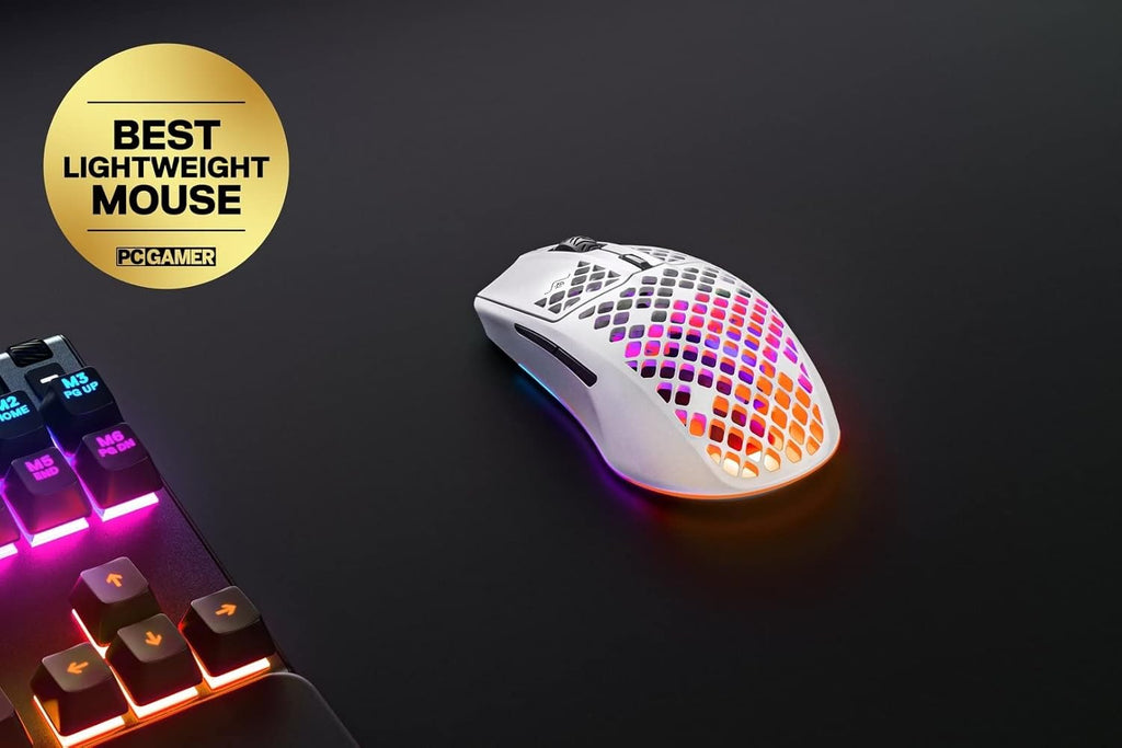 Steelseries Aerox 3 Wireless - Holey RGB Gaming Mouse - Ultra-Lightweight Water Resistant Design - 18K DPI Truemove Air Optical Sensor -Snow