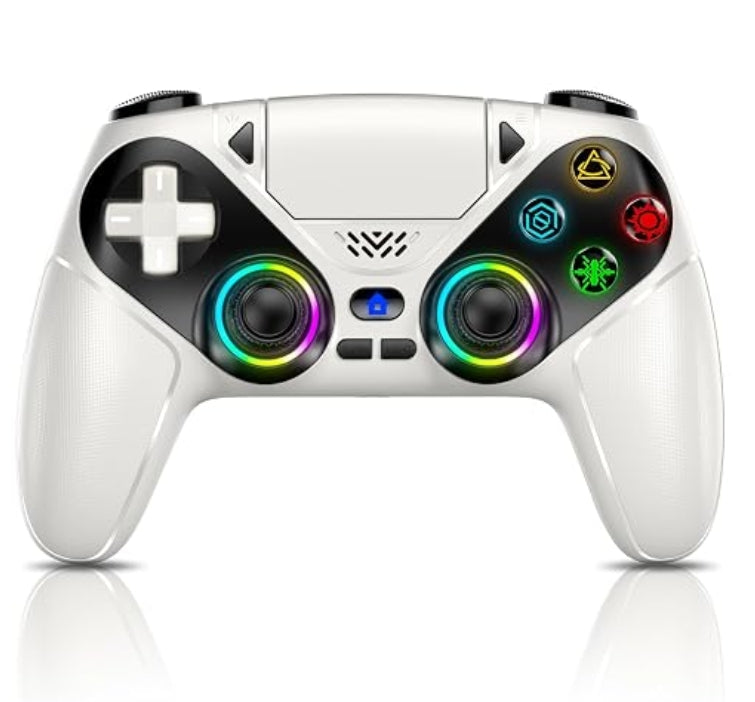 Wireless Gaming Controller Pro for PS5 with LED RGB Light– Turbo & Macro Programmable Compatible with Playstation 5,Dual Vibration, Motion Sensing, Programmable Buttons & 1000Mah Fast-Charging Anti-Drift Calibration Guide