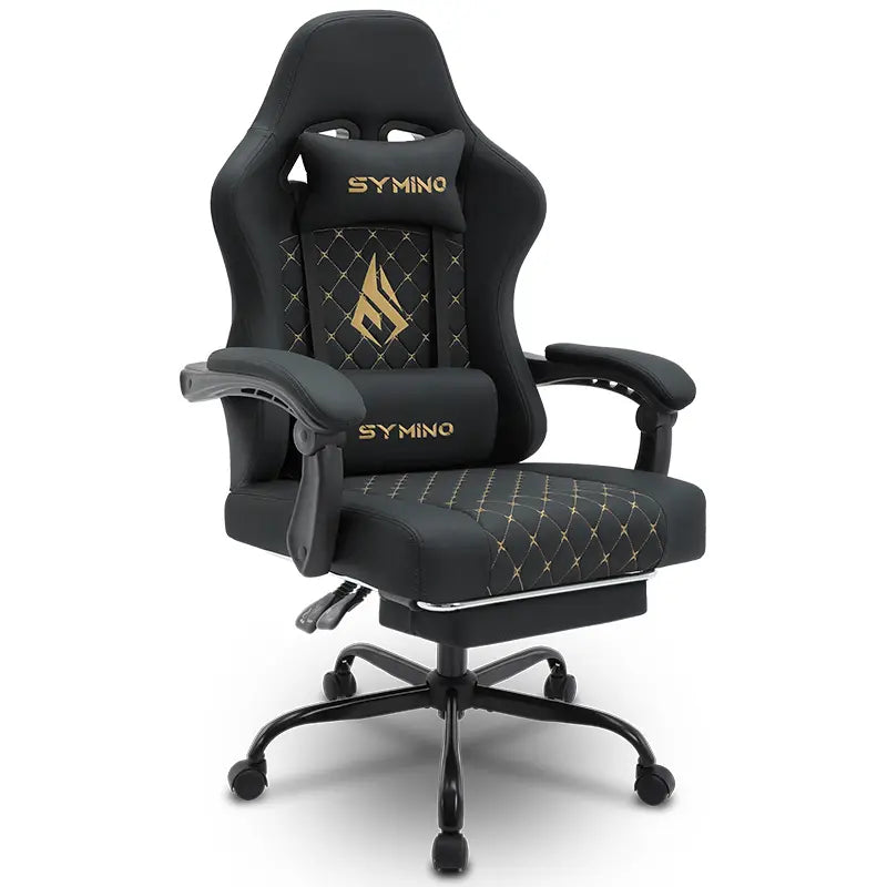 Symino Ergonomic Gamer Chair - PU Leather, Metal Frame, Rust-Resistant Build, Stable Metal Legs, Reclining Design, Adjustable Swivel Footrest, Rolling, Stress Relief & Relaxation for Gaming & Office Use, Gaming Chair, Swivel Base